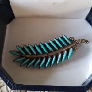 Turquoise and Silver Needle Point Leaf Design Pin